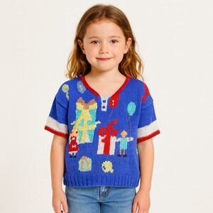 Vintage‎ Berek Girls  Hand Knit Birthday Cotton Sweater Fun Colorful Unique